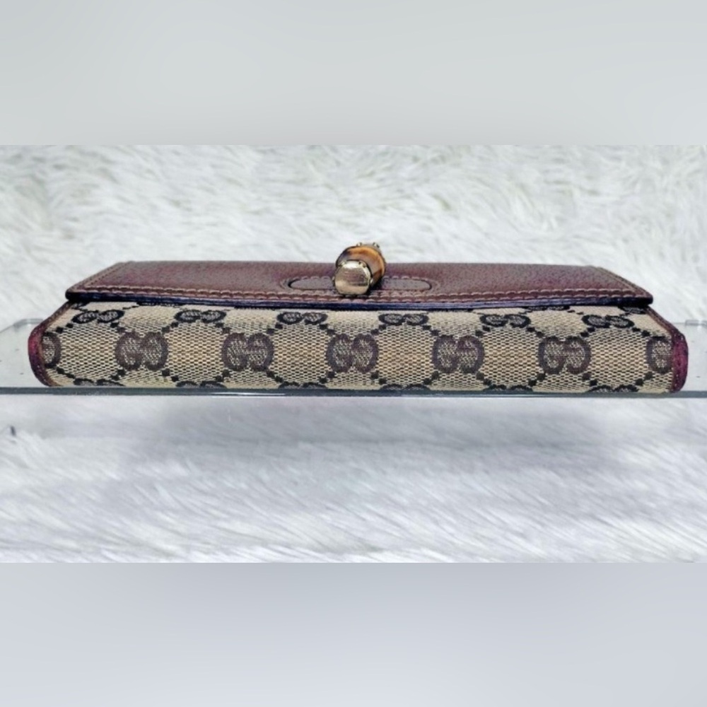 GUCCI Leather Long Continental Wallet, GG Canvas Bambo Interlocking Turnlock EUC - Picture 9 of 15
